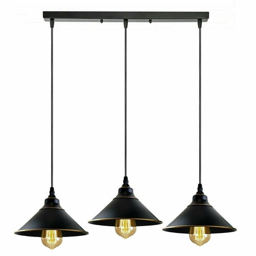 Industrial Vintage Ratio 3 head Rectangle Black cone Ceiling Pendent