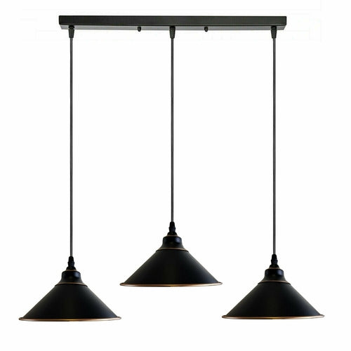 Industrial Vintage Ratio 3 head Rectangle Black cone Ceiling Pendent