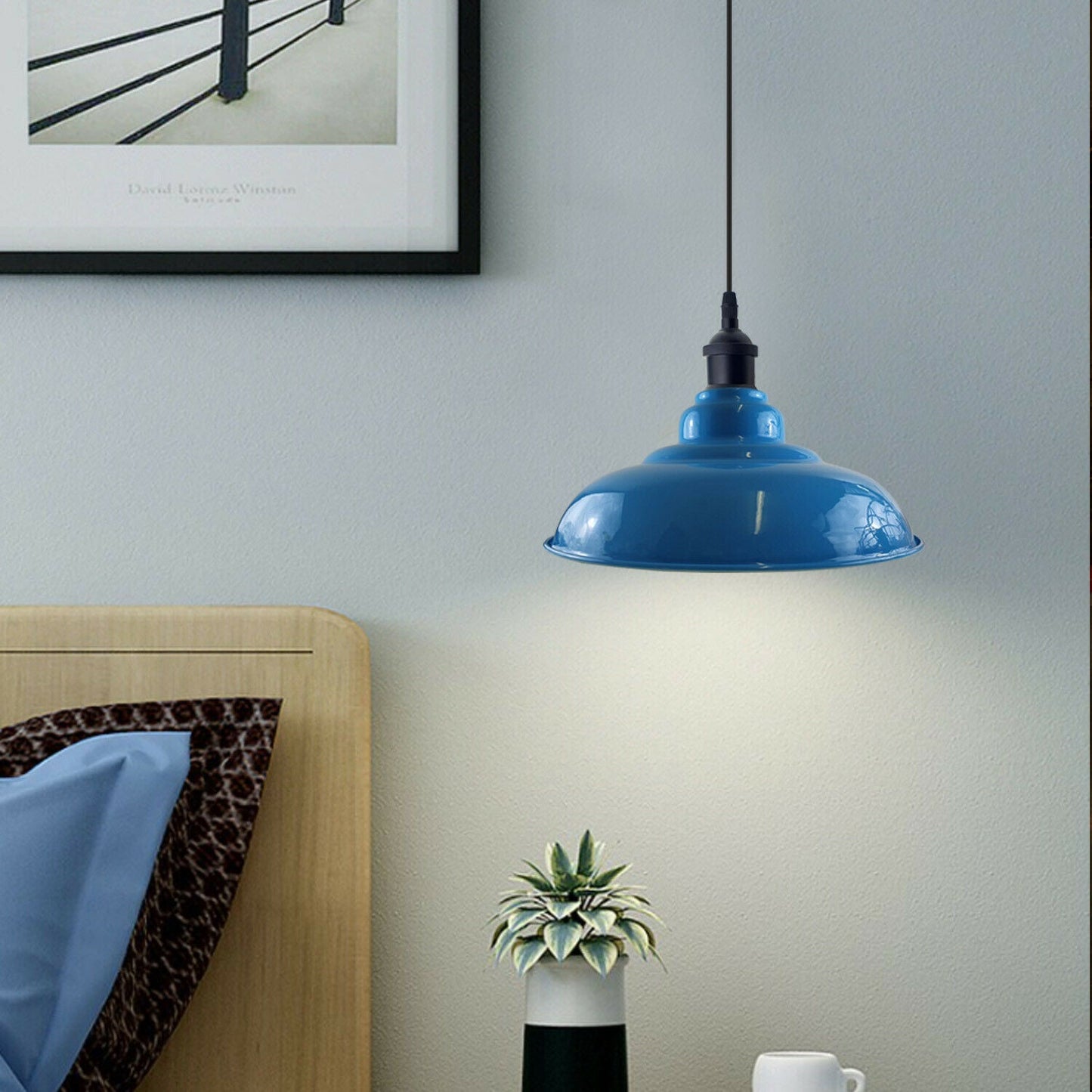 LEDSone industrial Vintage  32cm  Light Blue Pendant Retro Metal Lamp